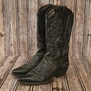 Sz 7 Womens Caborca Fernanda Black Leather Snip Toe Western Cowboy Boots